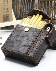 Cool Handmade Leather Mens Coffee Cigarette Holder Case with Lighter holder for Men