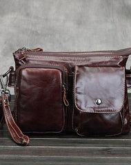 Cool Small Coffee Leather Mens Messenger Bag Shoulder Bag for Men