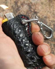 Cool Mens Leather Black disposable Lighter Case with Loop lighter Holder with clips