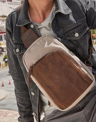 Cool Canvas Gray Mens Sling Bag Chest Bag One Shoulder Pack for men