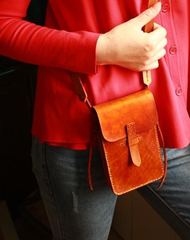 Handmade Vintage Leather Mens Small Messenger Bag Brown Cell Phone Shoulder Bag for Men