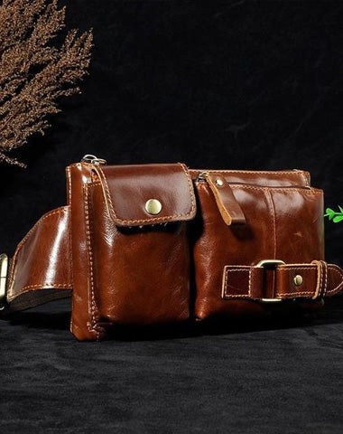 Leather Mens Fanny Pack Waist Bag Hip Pack Belt Bag Bumbag for Men