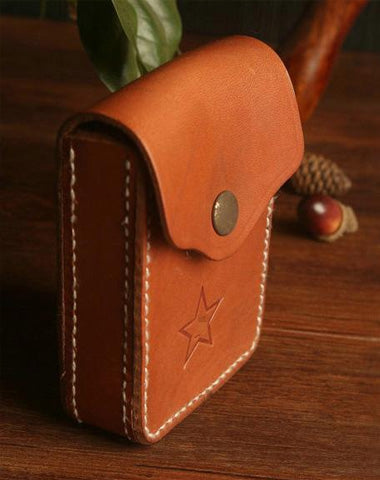 Handmade Brown Leather Mens Cigarette Case Cool Cigarette Holder with Belt Loop for Men