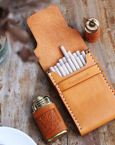 Wooden Beige Leather Womens 20pcs Cigarette Case Custom Cigarette Holder for Women