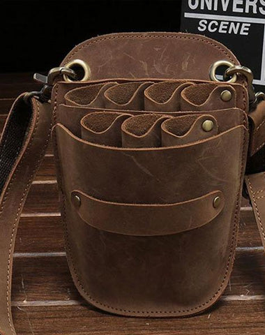 Cool Leather Mens Hairstylist Tool case barber pouch scissors case Belt Pouch Waist Bag