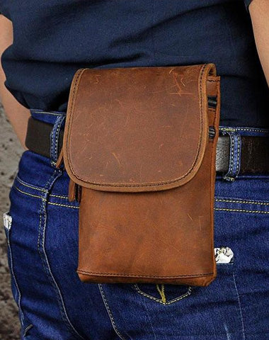 Mens Leather Small Belt Pouch Side Bag Waist Pouch Holster Belt Cases for Men