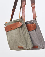 Mens Canvas Leather Square Side Bag Messenger Bag Canvas Shoulder Bag for Men