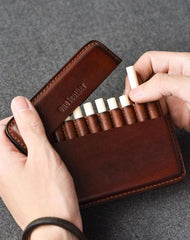 Handmade Brown Leather Slim Mens 10pcs Cigarette Holder Case Cool Custom Cigarette Case for Men