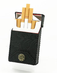 Handmade Cool Leather Mens Black Engraved Cigarette Holder Case Cigarette Holder for Men