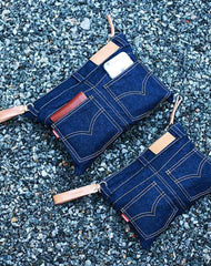 Unique Blue Jean Mens Clutch Bag Cool Wristlet Wallet Zipper Clutch Wallet For Men