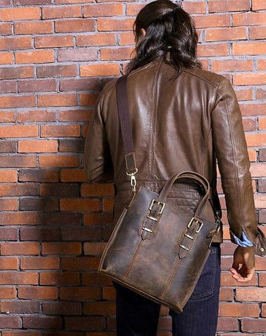 Cool Coffee Leather Mens Briefcase Work Bag Laptop Bag Business Bag for Men