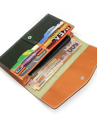 Cool Handmade Mens Leather Long Wallet Envelope Long Bifold Wallet for Men