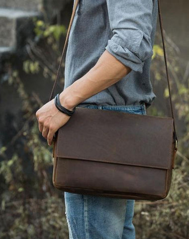 Cool Leather Coffee  Mens Messenger Bags Vintage Shoulder Bags  for Men