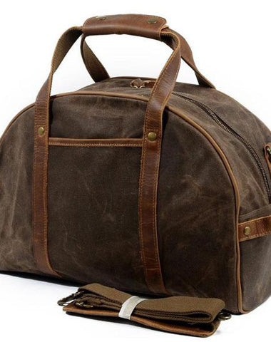 Mens Waxed Canvas Leather Small Weekender Bag Canvas Handbag Travel Bag for Men