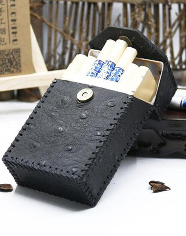 Cool Cigarette Holder Handmade Leather Mens Black Cigarette Holder Cases for Men