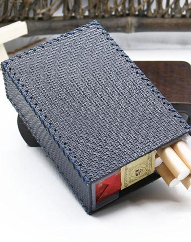 Cool Handmade Leather Mens Blue Cigarette Holder Case for Men