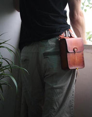 Handmade Leather Belt Pouch Mens Brown Waist Bag CIGARETTE Pouch for Men