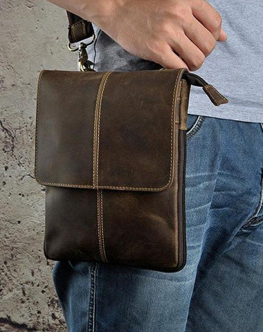 Mens Leather Small COURIER BAG Side Bag Waist Pouch Holster Belt Case Belt Pouch for Men