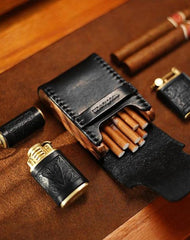 Cool Black Leather Mens Cigarette Case Wooden Custom Cigarette Holder for Men