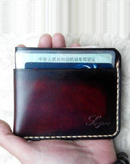 Leather Mens Slim Front Pocket Wallets Dark Brown Leather Cards Wallet for Men