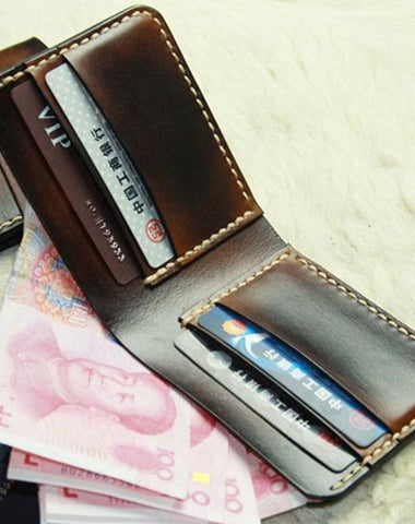 Vintage Leather Mens Slim Small Wallet Leather Small Wallets billfold Wallet for Men