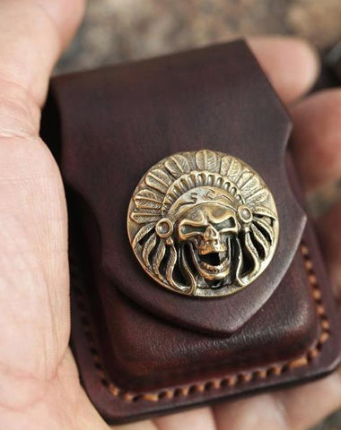 Cool Mens Leather Indian Zippo Lighter Cases with Loop Zippo lighter Holder with clips