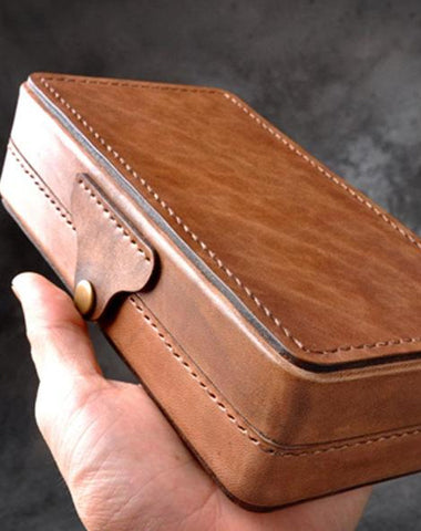 Handmade Leather Mens Box Wallet Wristlet Clutch Wallet Cigarette Box for Men