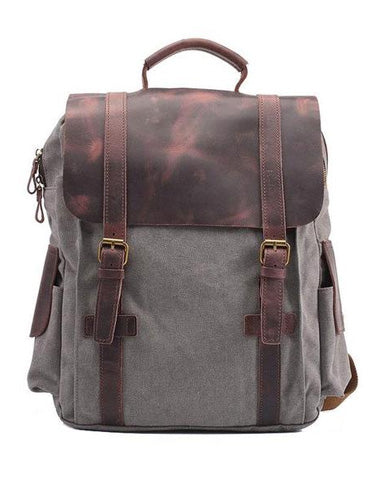 Mens Canvas Leather Backpack Canvas Hiking Backpack Canvas Travel Backpack for Men