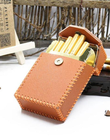 Handmade Brown Leather Cigarette Holder Mens Cool Cigarette Holder Case for Men