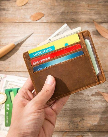 Leather Mens Slim Cards Holder Front Pocket Wallets Card Wallet for Men