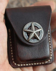 Cool Mens Leather Star Zippo Lighter Case with Loop Zippo lighter Holder with clips