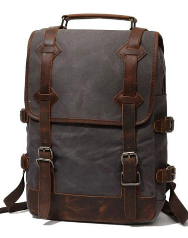 Waxed Canvas Leather Mens Backpack Canvas Travel Backpacks Canvas School Backpack for Men