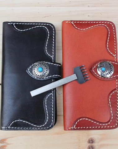 Handmade Vintage Leather Mens Long Wallet Cool Bifold Long Wallet for Men