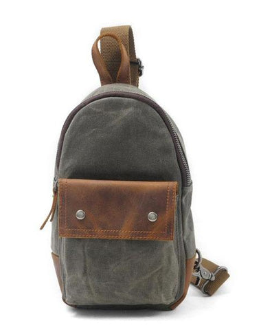 Cool Waxed Canvas Leather Mens Chest Bag Sling Bag One Shoulder Packs for men