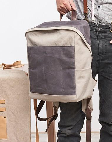 Canvas Gray Mens Cool Backpack Canvas Travel Bag Canvas School Bag for Men