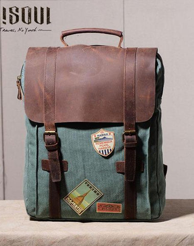 Cool Mens Canvas Leather Travel Backpack Canvas Backpack Canvas School Bag for Men