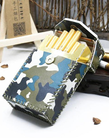 Handmade Leather Cigarette Holder Mens Camouflage Cool Cigarette Holder Case for Men