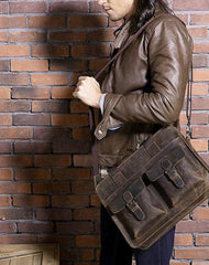 Vintage Coffee Leather Mens Briefcases Work Bag Laptop Bag Business Bag for Men