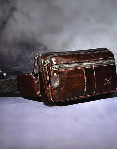 Cool Leather Mens Fanny Pack Waist Bag Hip Pack Belt Bag Bumbag for Men