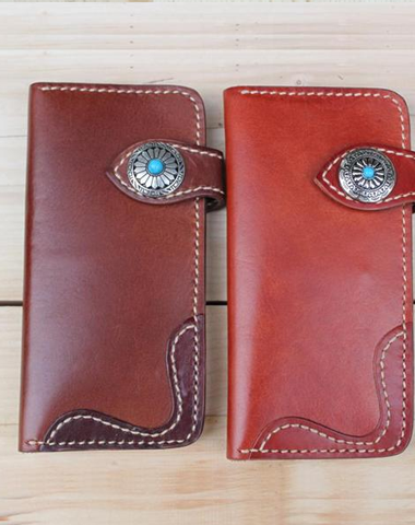 Cool Leather Mens Biker Chain Wallet Cool Handmade Long Biker Wallets with Chain