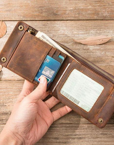 Cool Leather Mens Slim Small Wallets Bifold Vintage billfold Wallet for Men