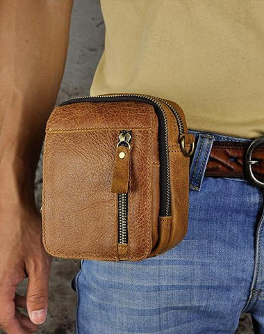 Mens Leather Small Belt Pouch Side Bag Holster Belt Case Waist Pouch for Men