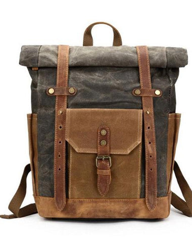 Waxed Canvas Leather Mens Travel Backpacks Canvas Backpack Canvas School Backpack for Men