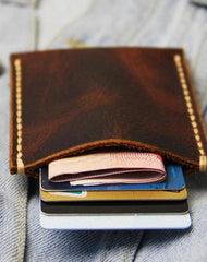 Leather Mens Slim Front Pocket Wallets Coffee Leather Cards Wallet for Men