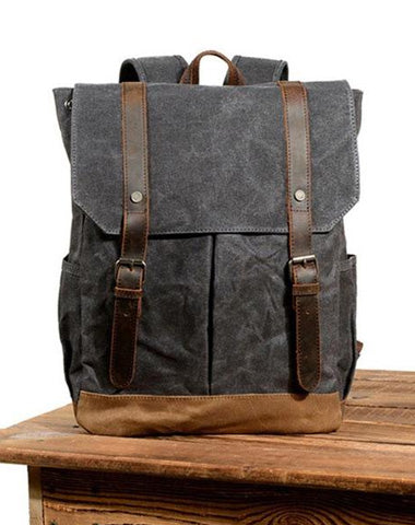 Waxed Canvas Leather Mens Backpacks Canvas Travel Backpack Canvas School Backpack for Men