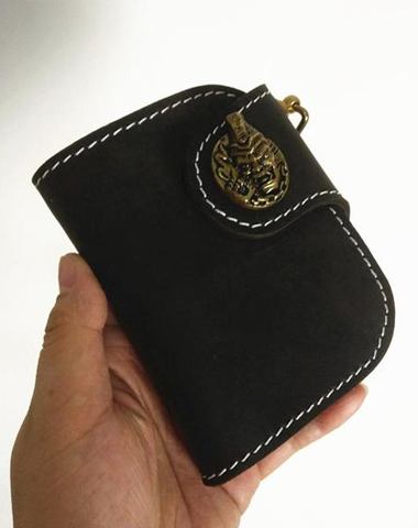 [On Sale] Handmade Mens Leather Small Biker Chain Wallets Cool billfold Biker Wallets with Chain
