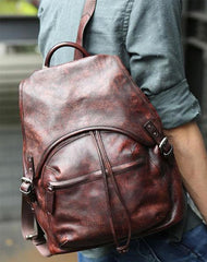 Coffee Leather Mens Backpack Travel Backpack Laptop Backpacks for men