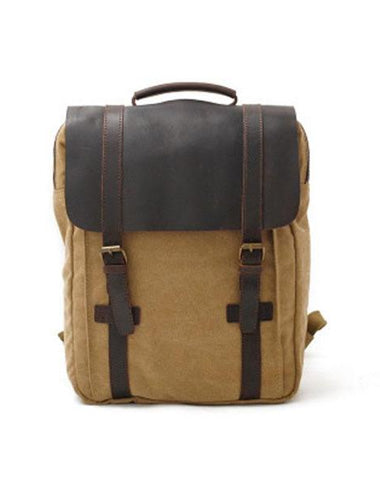 Cool Canvas Leather Mens Laptop Backpack Canvas Travel Backpack Canvas School Backpack for Men