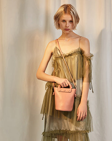 Cute Leather Pink Womens Mini Bucket Purse Handbag Barrel Shoulder Bag for Women