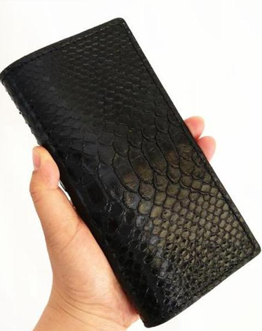 [On Sale] Handmade Vintage Mens Snake Skin Long Wallets Bifold Long Wallet for Men